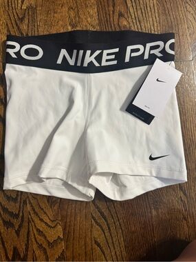 Nike White Pro Compression Bike Shorts with Black Waistband